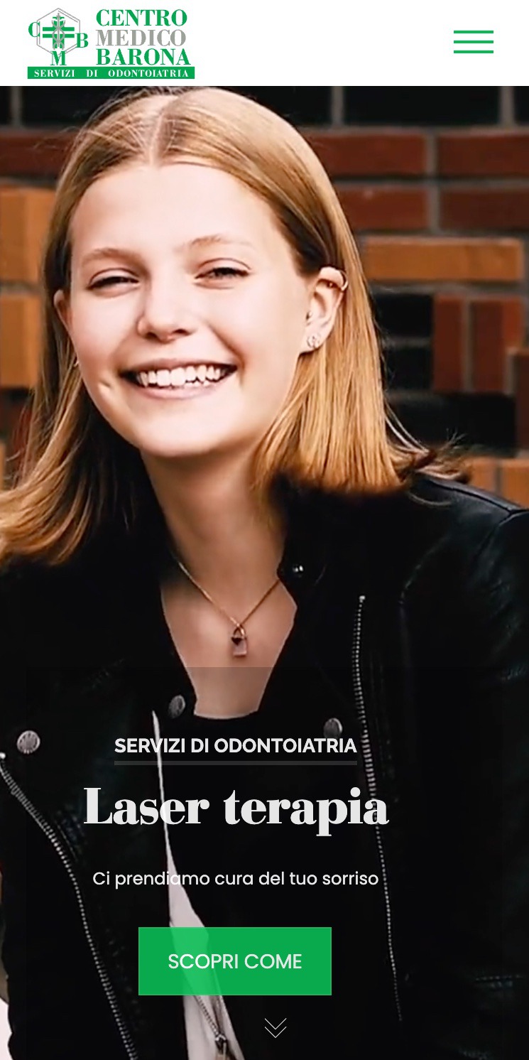 Screenshot home page versione mobile centro medico barona servizi di odontoiatria